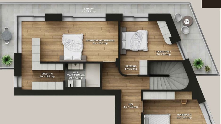 Penthouse pe doua niveluri, 5 camere, cu terase panoramice! Finisat - Poză 6