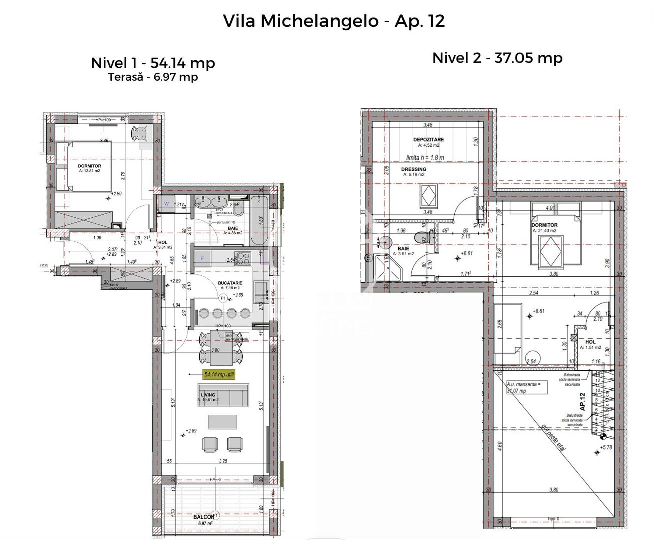 Penthouse 3 camere, 2 bai, finisat la alb, balcon (NCL-5A-Mi-ap.12) - Poză 14