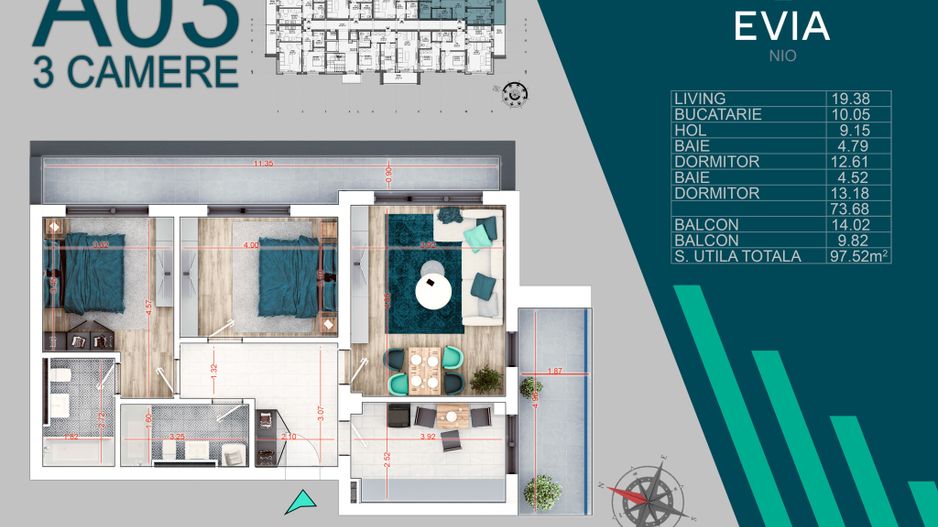 AP. 3CAM. IN BLOC PREMIUM FINALIZAT-SCOALA BRAUNER. PROIECT EVIA! - Poză 2