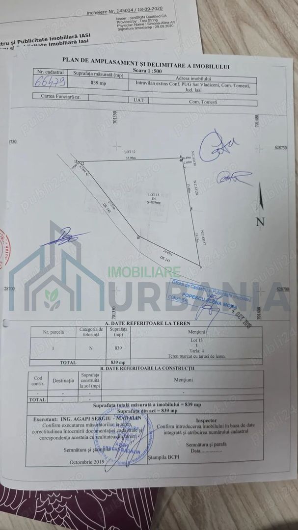 Teren intravilan de vânzare Vlădiceni, Iași | 839 mp | Front stradal 27 ml - Poză 1