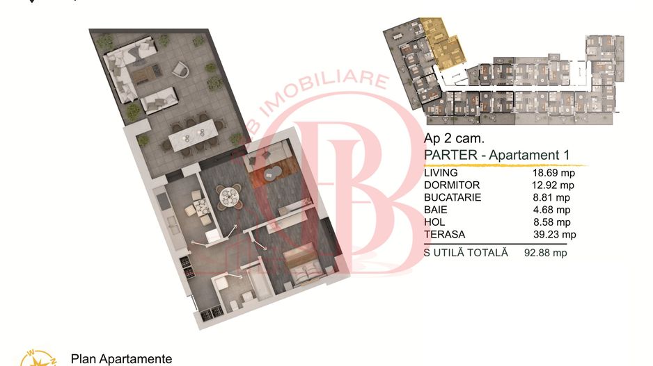 2 camere cu terasa generoasa Titan-Pallady Parcare Gratuita - Schiță 2
