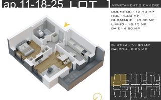 Ofertă Dezvoltator: 2 Camere cu Parcare GRATUITĂ la Avans de 90% – Pallady - Schiță 9