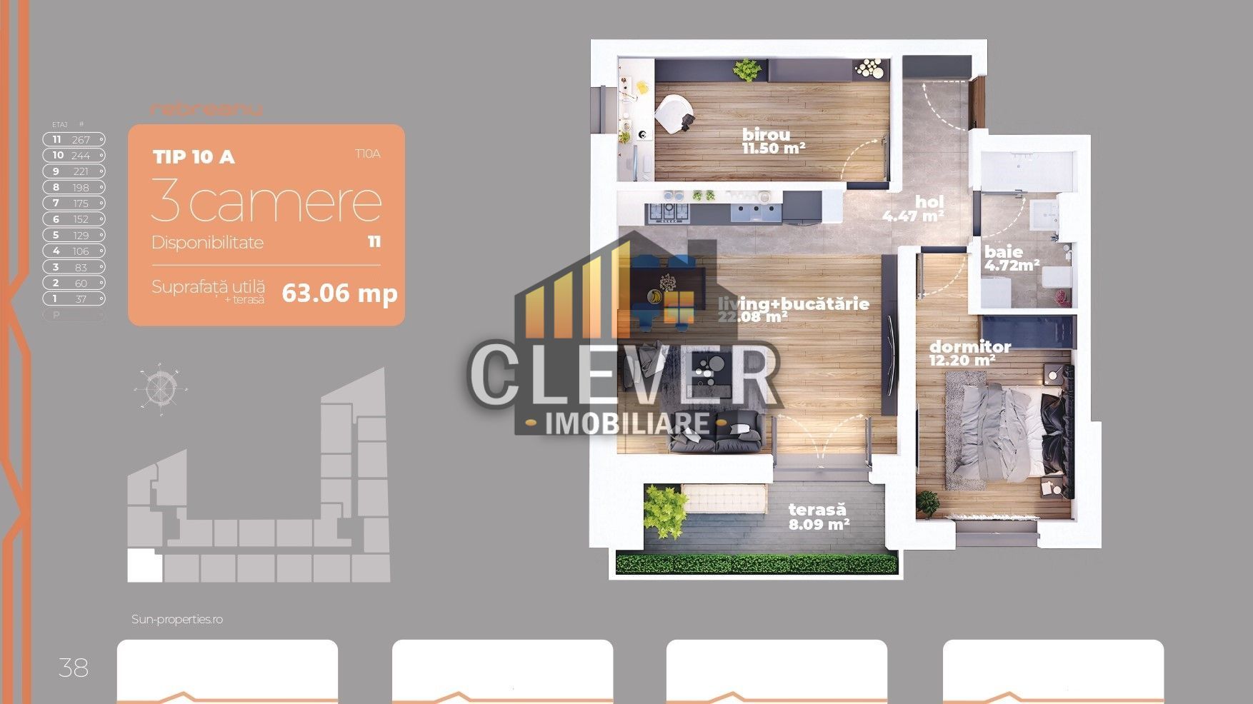 Apartament modern open space 3 camere Auchan Titan - Poză 3