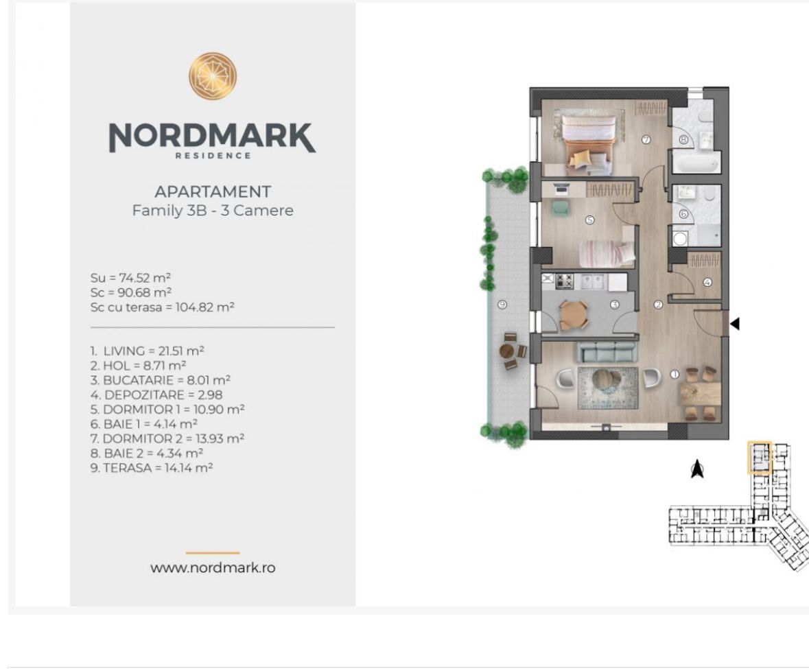 Inchiriere apartament 3 camere, nemobilat, Nordmark - Poză 4