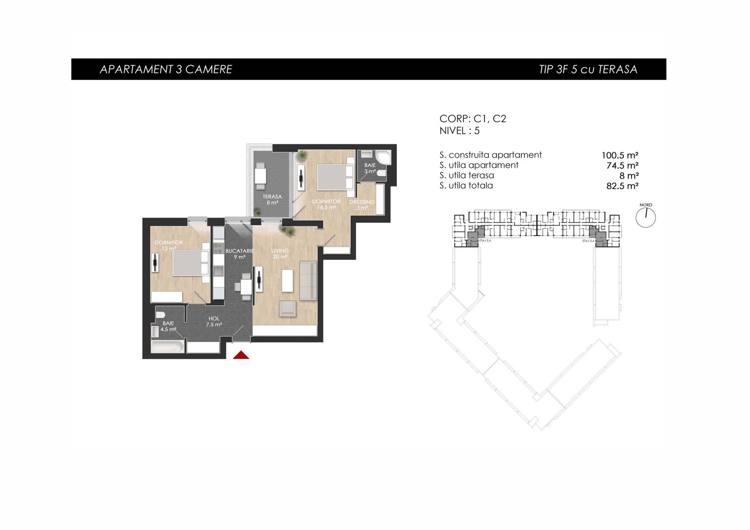 3 camere 75 mp SU + Balcon 8mp - Verdere curte interioară - Poză 12