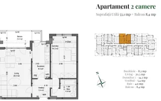Apartament 2 camere modern Pallady, balcon mare, etaj intermediar - Schiță 15
