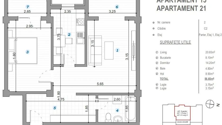 Apartament 2 camere Dec 63mp 115000 euro Valea lupului - Poză 8