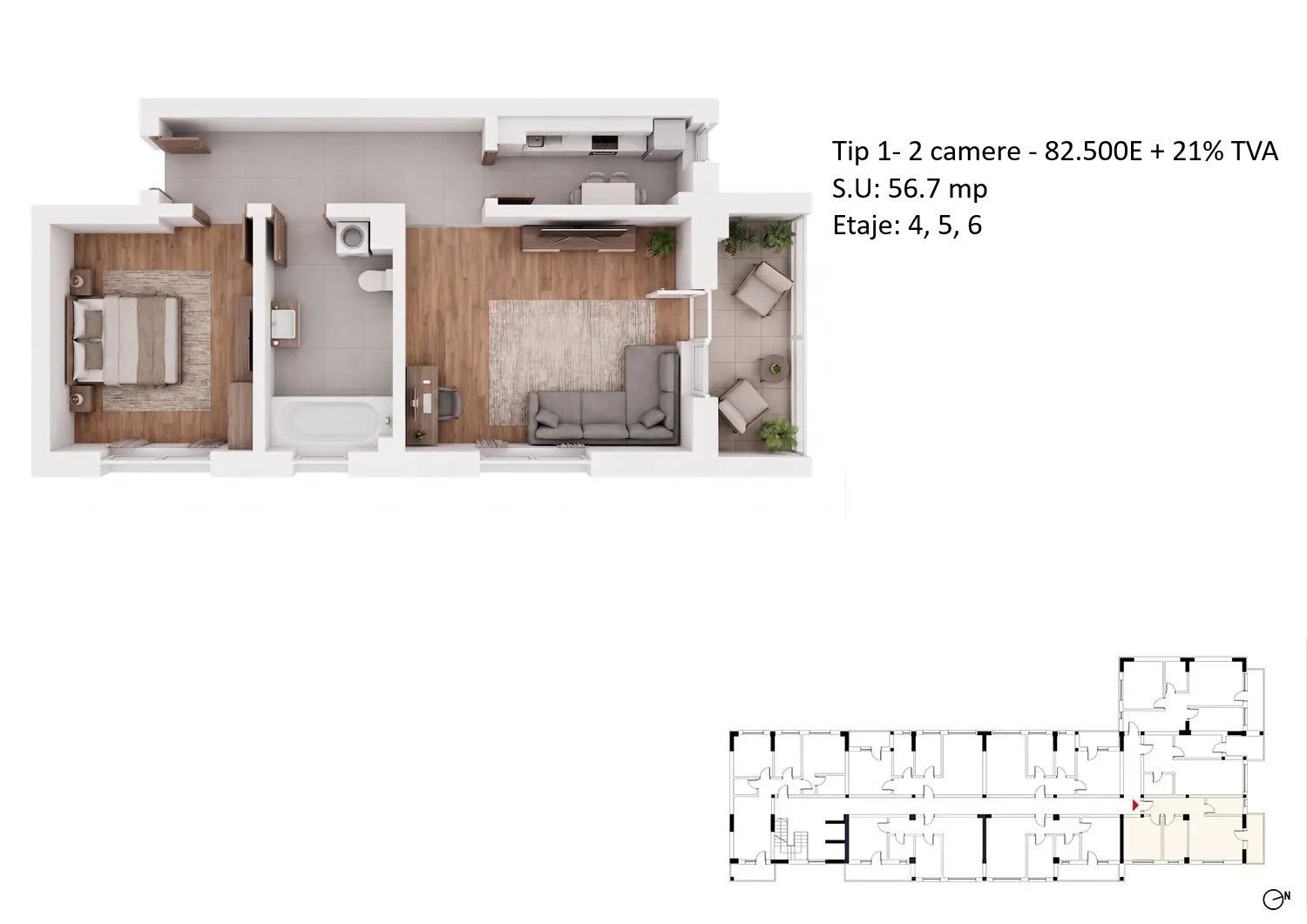 Apartamente 2 camere PLATINUM RESIDENCE Faza 3 - 2026 - Grand Arena - Poză 11