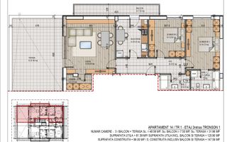 3 camere cu Terasa  Pallady Metrou Teclu Direct Dezvoltator - Schiță 1