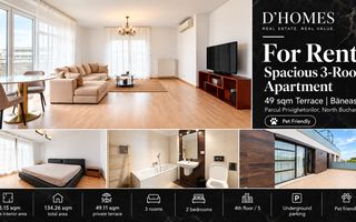 For Rent | Spacious 3-Room Apartment | 49 sqm Terrace | Băneasa - Poză 1