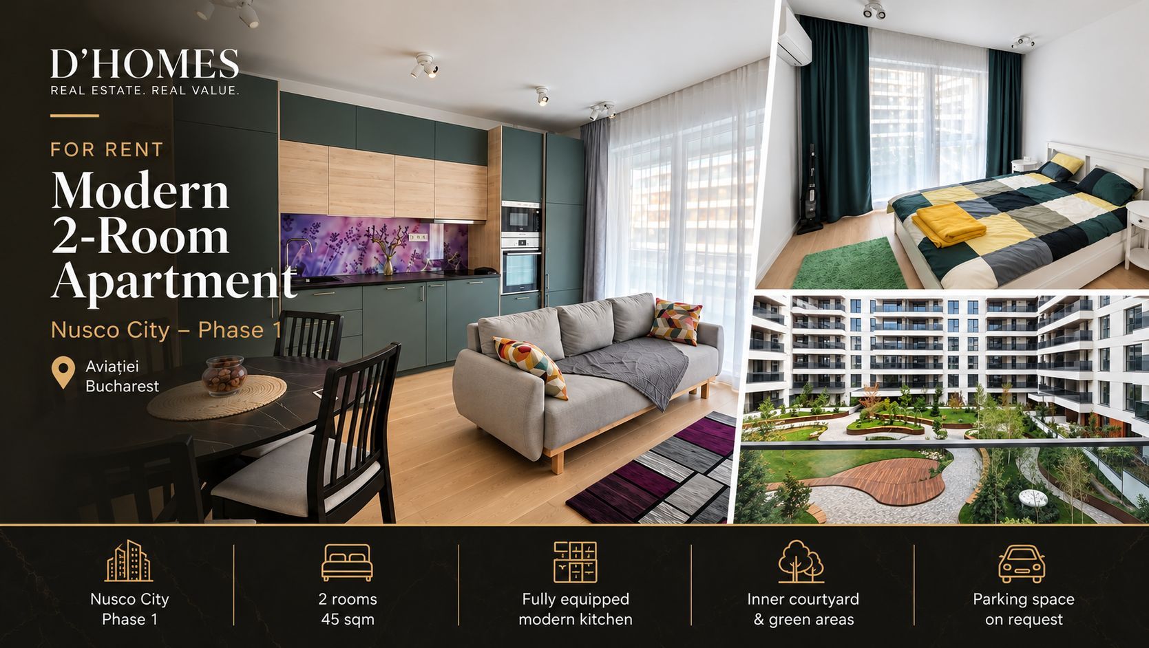For Rent | Modern 2-Room Apartment | 45 sqm | Nusco City - Poză 1