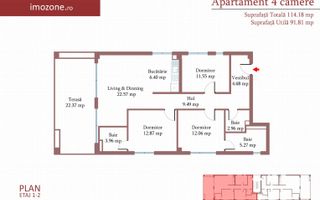 4 camere cu terasa de 22 mp, 3 bai, etaj 1/3, FINISAT MODERN,  COMISION 0% - Poză 2