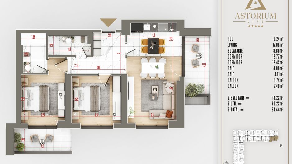 apartament 3 camere decomandat proiect premium - Schiță 9