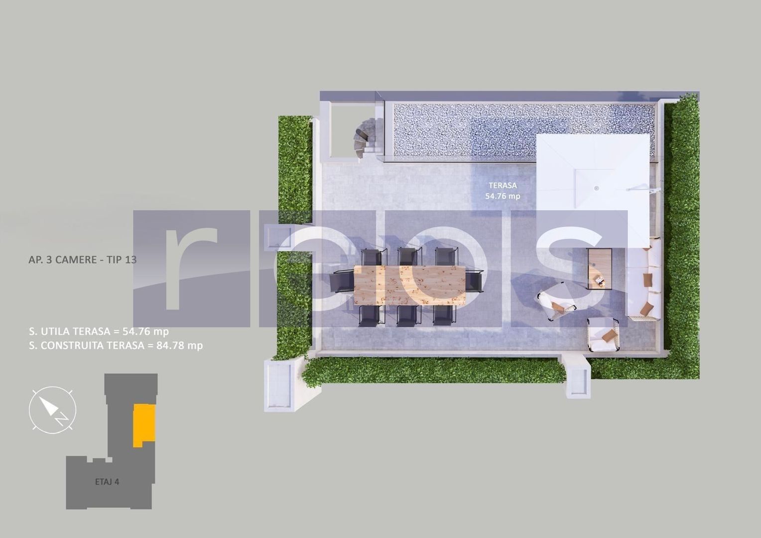 VANZARE APARTAMENT LA CHEIE | 3CAMERE | 84.3MP | TERASA 54MP | PARCARE - Schiță 19