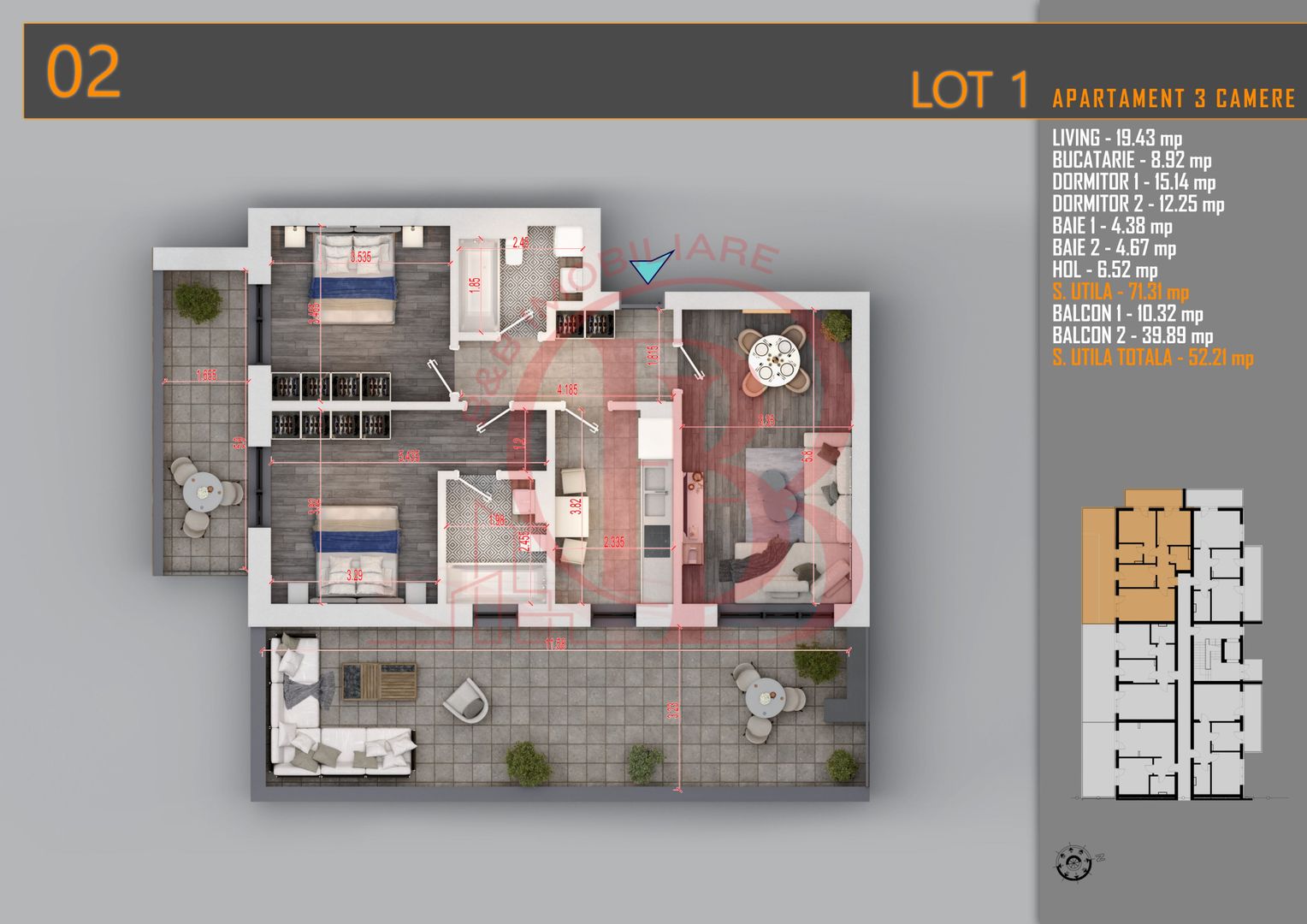 Apartament 3 camere Cu terasa Generoasa-Titan Th. Pallady - Schiță 1
