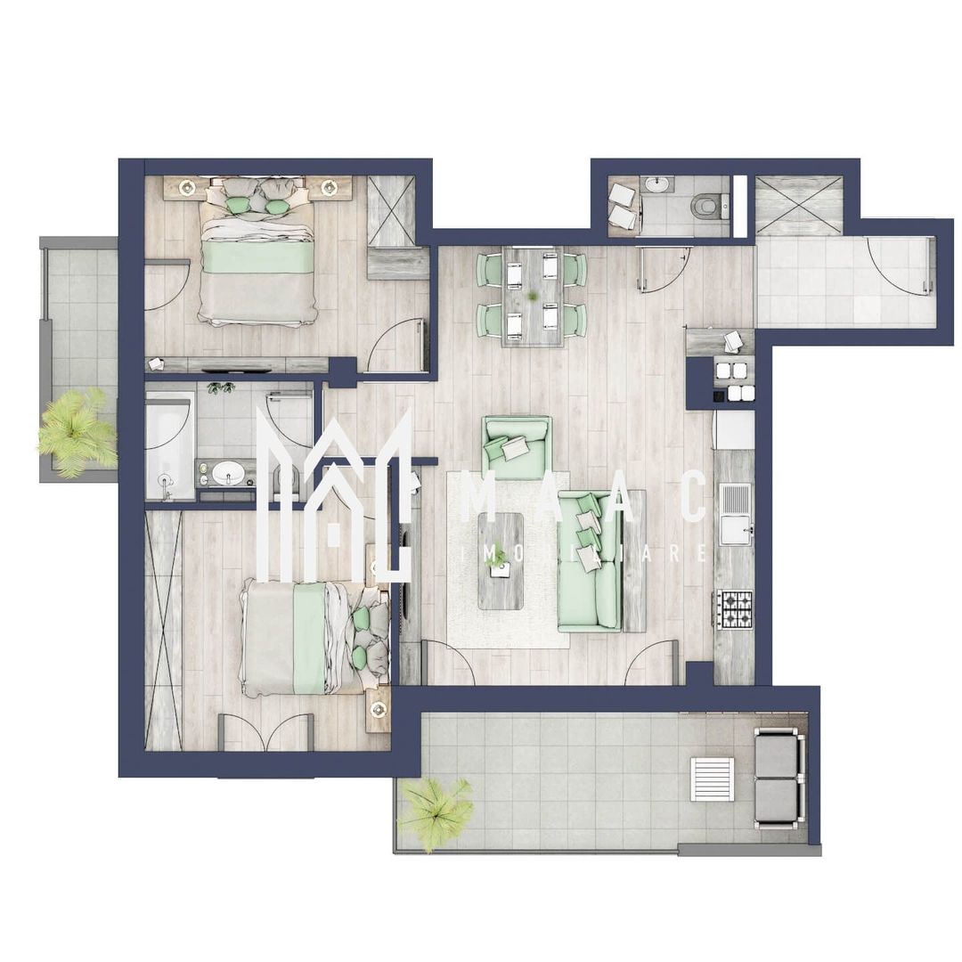 Apartament 3 camere | Balcoane 15.1 mp | Etaj II | Turnisor - Poză 1