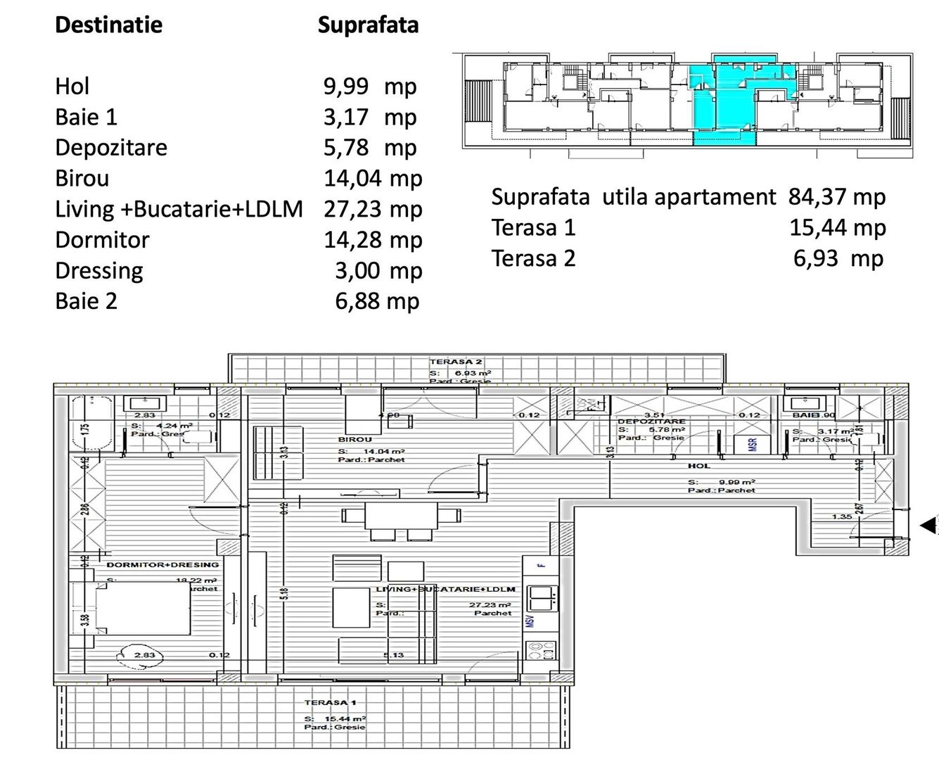 Apartament 3 camere 82 mp + 2 terase de 24 mp zona rezidentiala aerisita - Poză 19