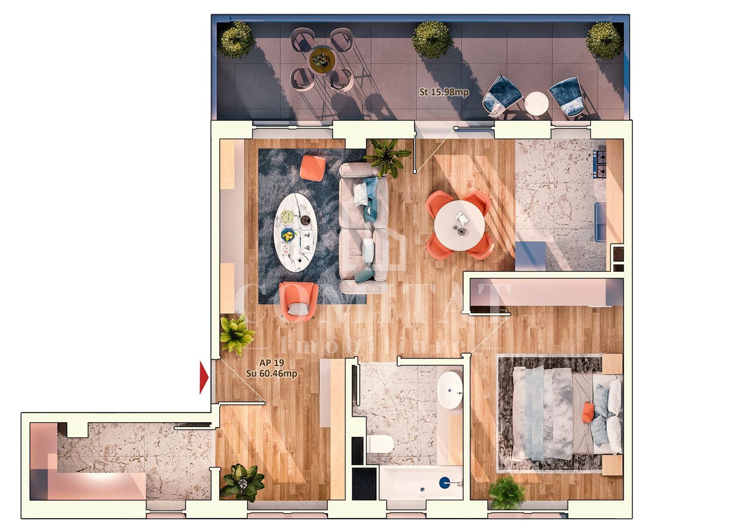 Apartament 2 camere Dorobanților Cluj imobil nou cu CF - Schiță 8