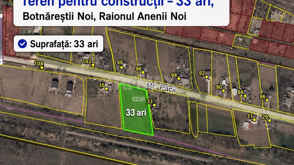 Teren pentru construcții – 33 ari, Botnăreștii Noi, Raionul Anenii Noi - Poză 1