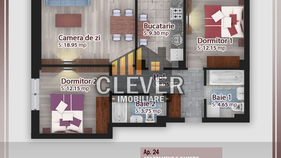 3 camere Pallady – 79,55 mp total, etaj 3, direct dezvoltator - Poză 1