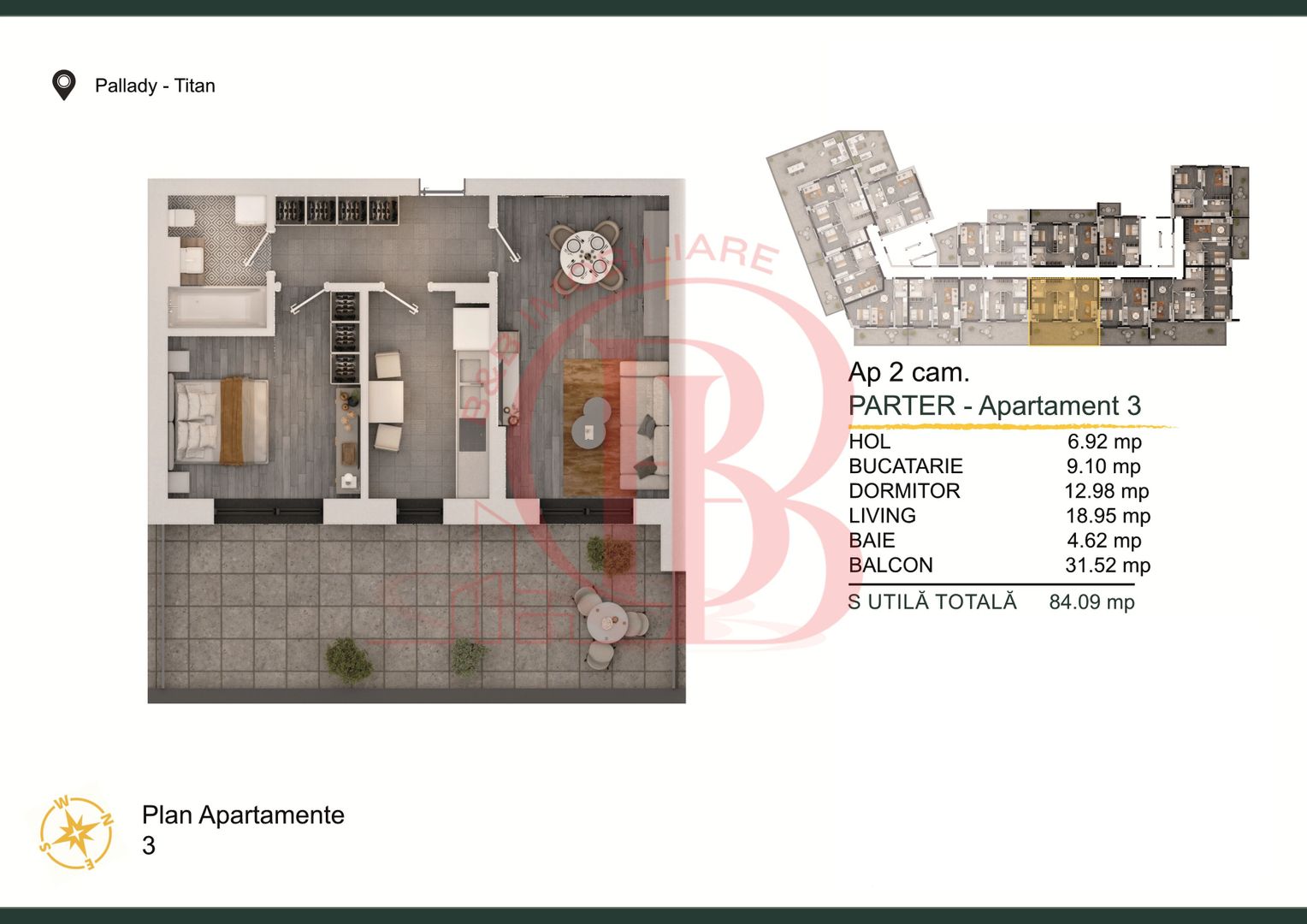 Apartament 2 camere cu Terasa Theodor Pallady - Schiță 2