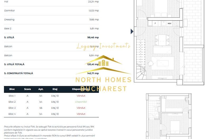 Penthouse tip duplex de 3 camere si 2 bai, cu balcon 22 mp, Comision 0 - Poză 13