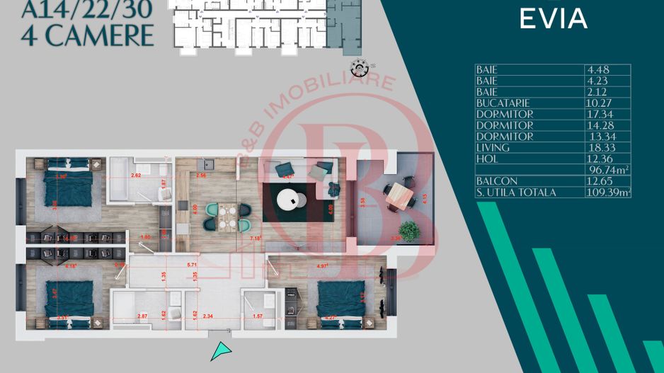 Apartament Premium 4 camere Th. Pallady Metrou Teclu - Schiță 2