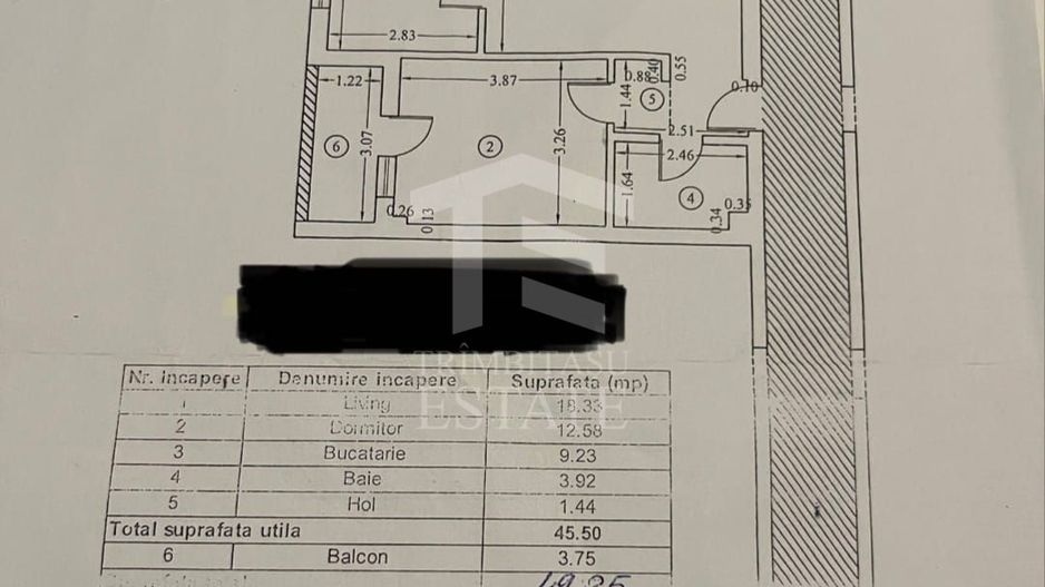 Apart. 2 Camere Decomandate+ Etaj 1+Balcon+Mob/Utilat! - Schiță 27