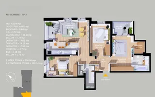 VANZARE APARTAMENT LA CHEIE | 4 CAMERE | 107MP | TERASA 75 MP| PARCARE - Schiță 15