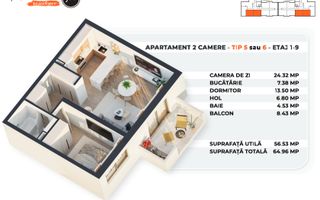 Alexandriei 152 | Bloc Nou Premium | 2 Camere Decom | 56 mp Utili - Schiță 25