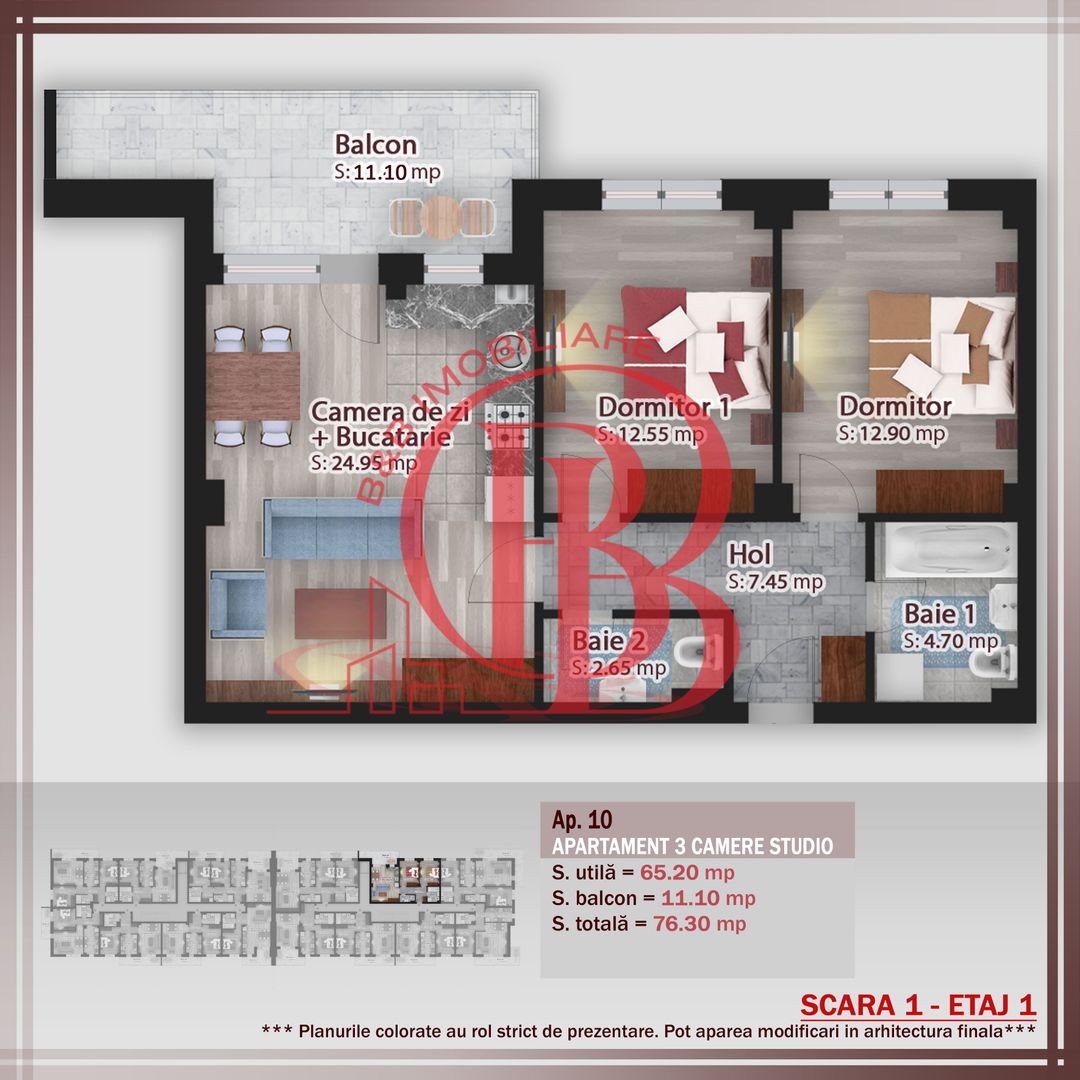 Apartament 3 camere Pret Promo-Pallady-Sector 3 - Schiță 1