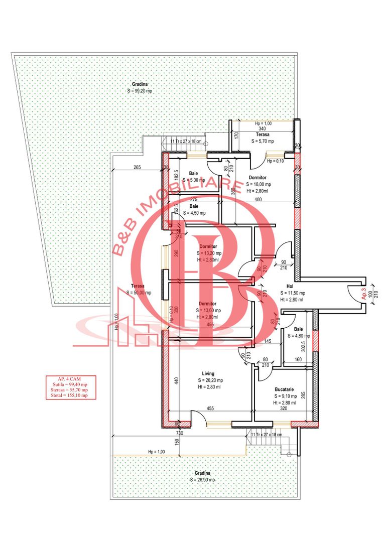 4 camere | Gradina Proprie si Terasa | Theodor Pallady - Schiță 9