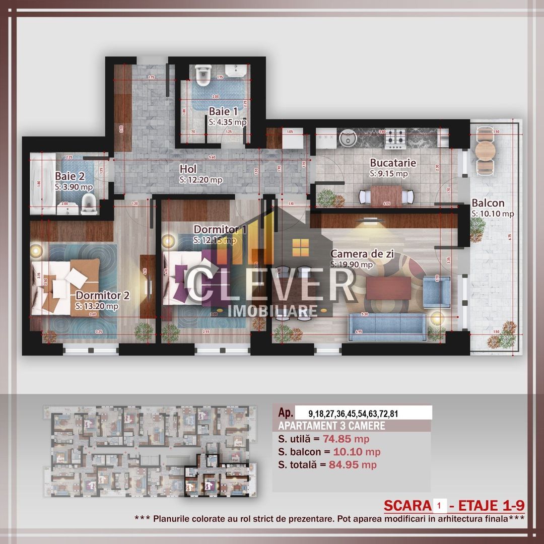 Apartament 3 camere spațios 85mp,  12 min Metrou Teclu - Pallady - Schiță 16