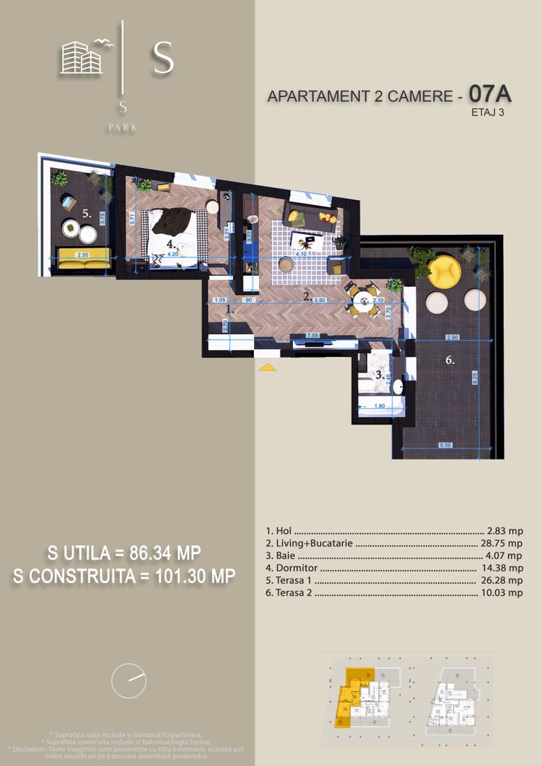 Apartament 2 camere cu TERASA,Fix la Parcul Teilor,Zona Titanul Nou - Poză 7