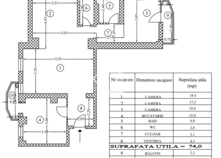 Apartament 3 camere de vânzare – Mall Vitan | 78 mp | Mobilat și utilat - Schiță 8