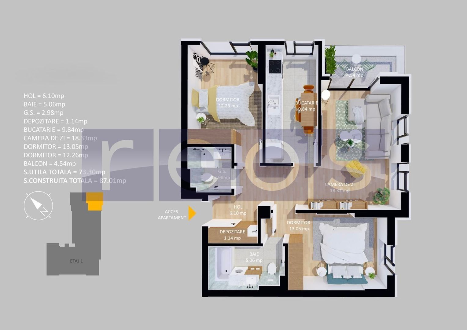 VANZARE APARTAMENT LA CHEIE | 3 CAMERE | 73 MP | TERASA | PARCARE - Schiță 11