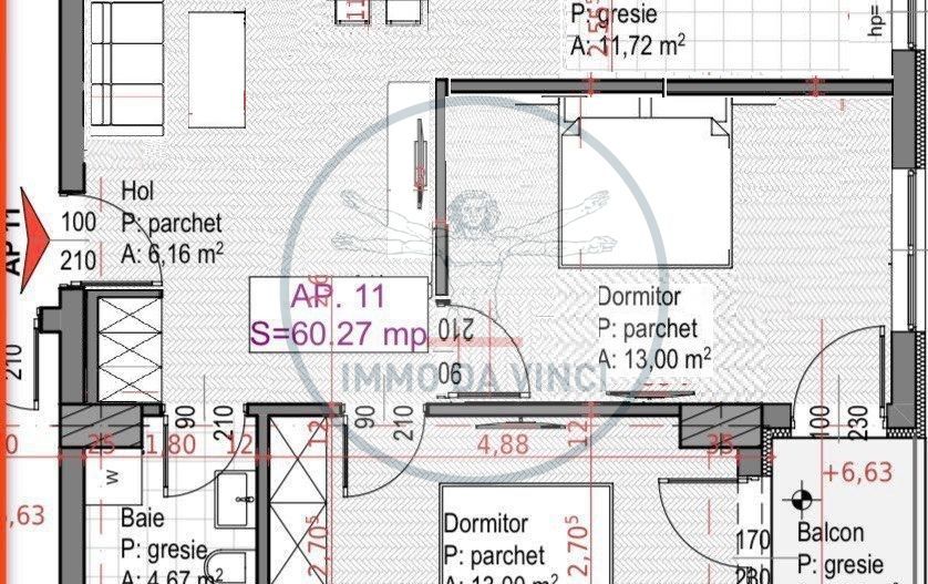 Apartament 2/3 camere 61mp Sopor BLOC NOU si PARCARE - Schiță 13