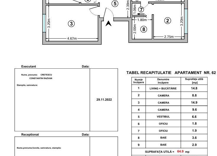 3 camere |2 bai| TITULESCU| PIATA VICTORIEI - Schiță 13