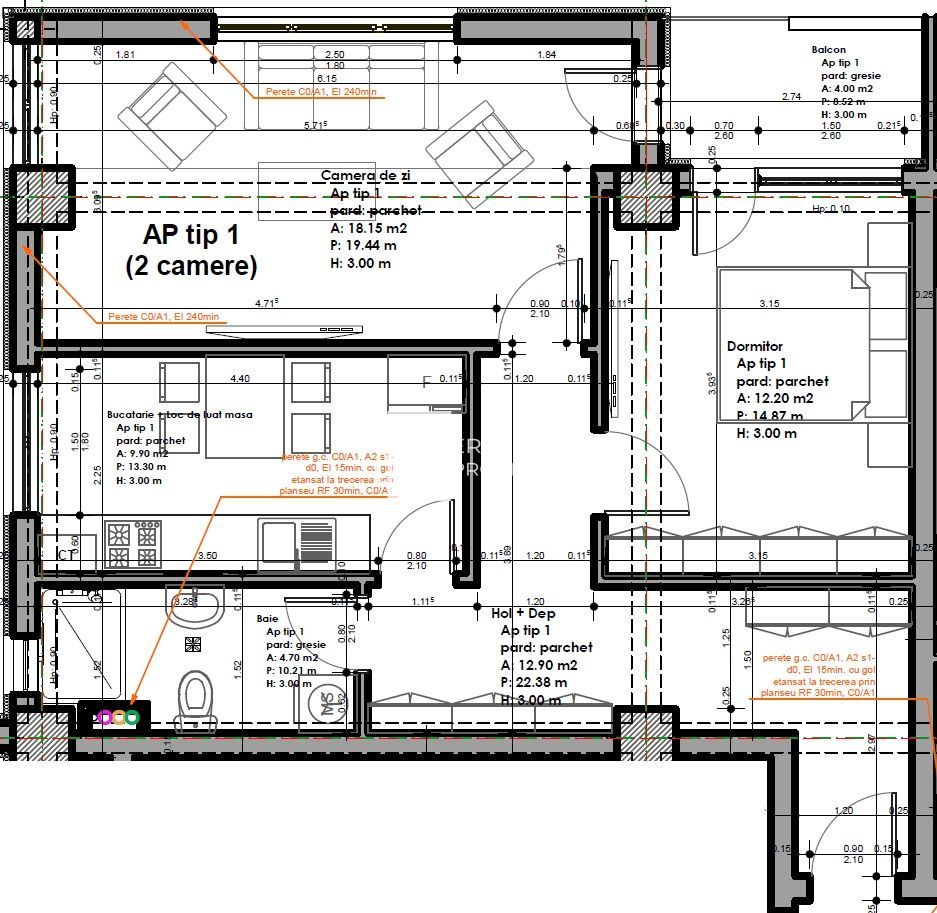 Apartament 2 camere- 57.95 mp- la cheie- zona Veterani Sibiu - Schiță 12