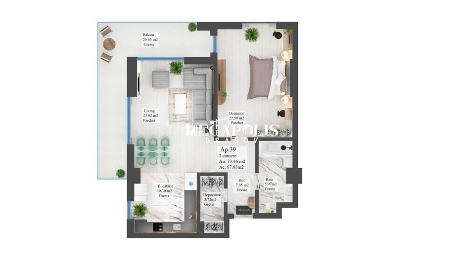 Apartament cu 2 camere | Noua | 74 mp Utili - Poză 4