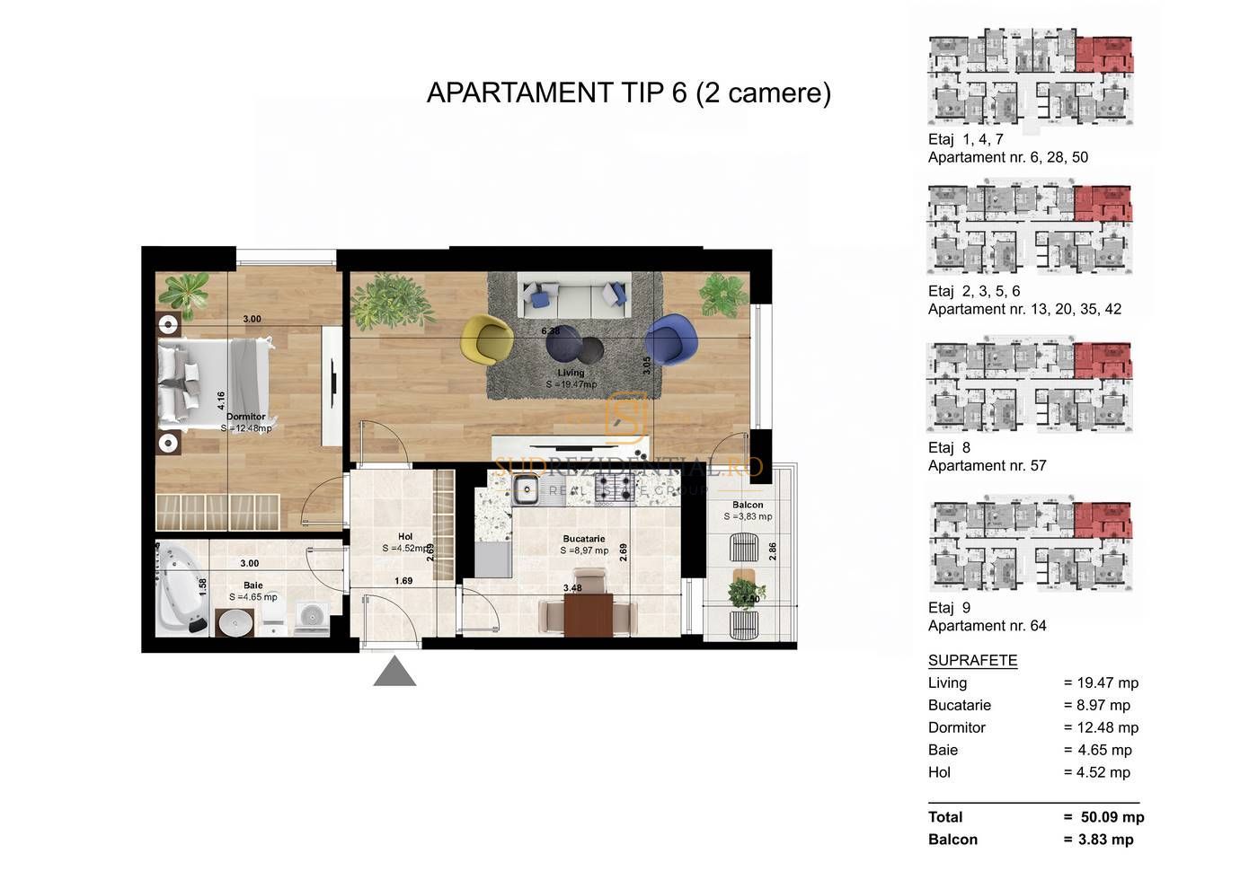 Apartament 2 camere, decomandat, Drumul Binelui, Comision 0% - Schiță 6