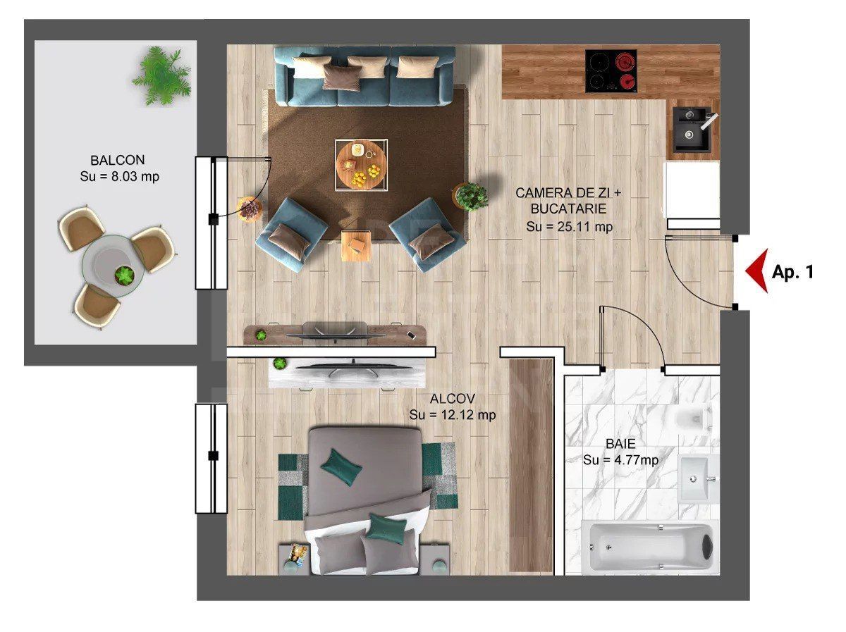 Vânzare, studio dublu + parcare înclusă în preț, Constanța - Poză 9