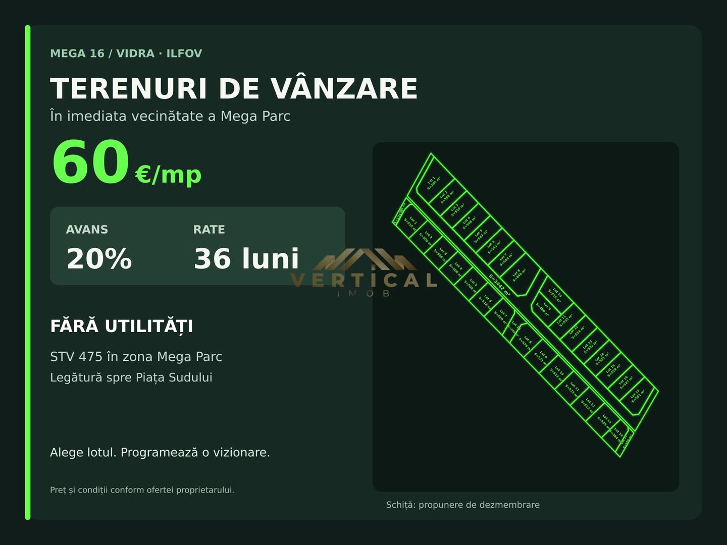 Teren Vidra – Mega Parc | 60 €/mp | Avans 20%, rate 36 luni - Poză 3