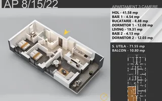 3 camere decomandat bloc boutique 7min STB Bratarii - Schiță 11