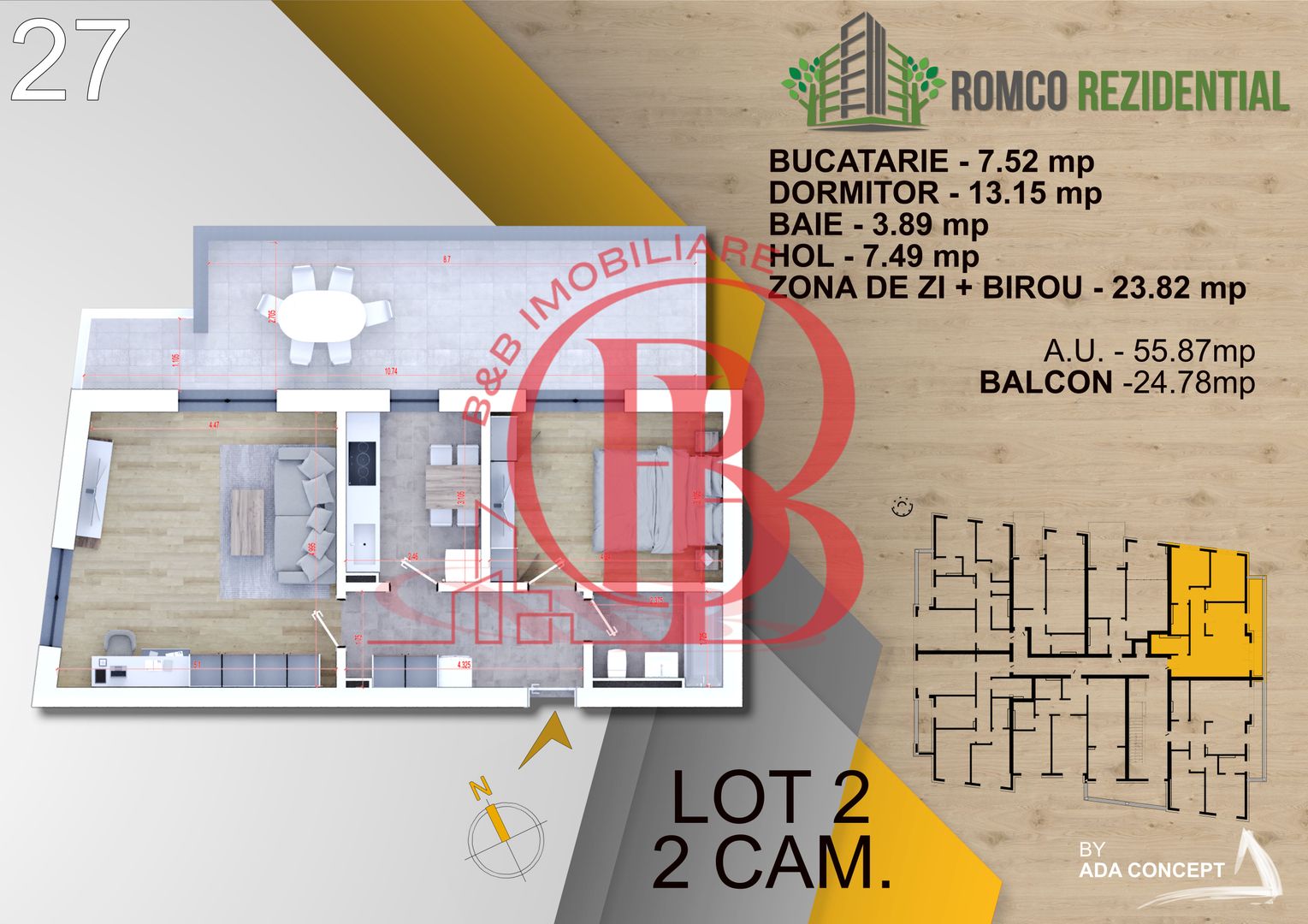 2 camere cu Terasa Titan Pallady- panouri solare -tehnologie  NovingAIR - Schiță 1