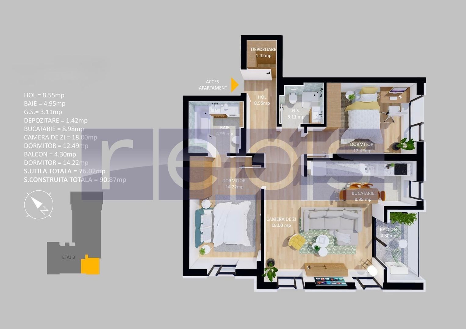VANZARE APARTAMENT LA CHEIE | 3 CAMERE | 76MP | TERASA | PARCARE - Schiță 11