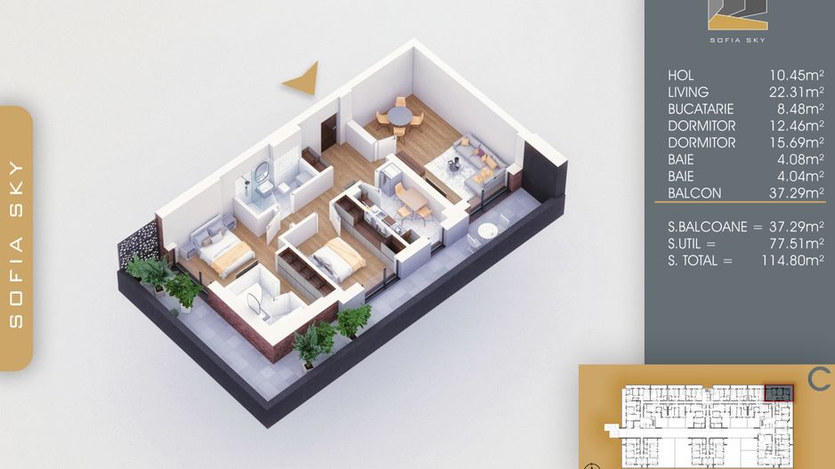 3 camere cu terasa Titan Pallady  700 m Metrou Nicolae Teclu - Schiță 4