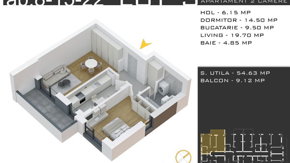 2 camere decomandat -parcare inclusa -Pallady - Schiță 11