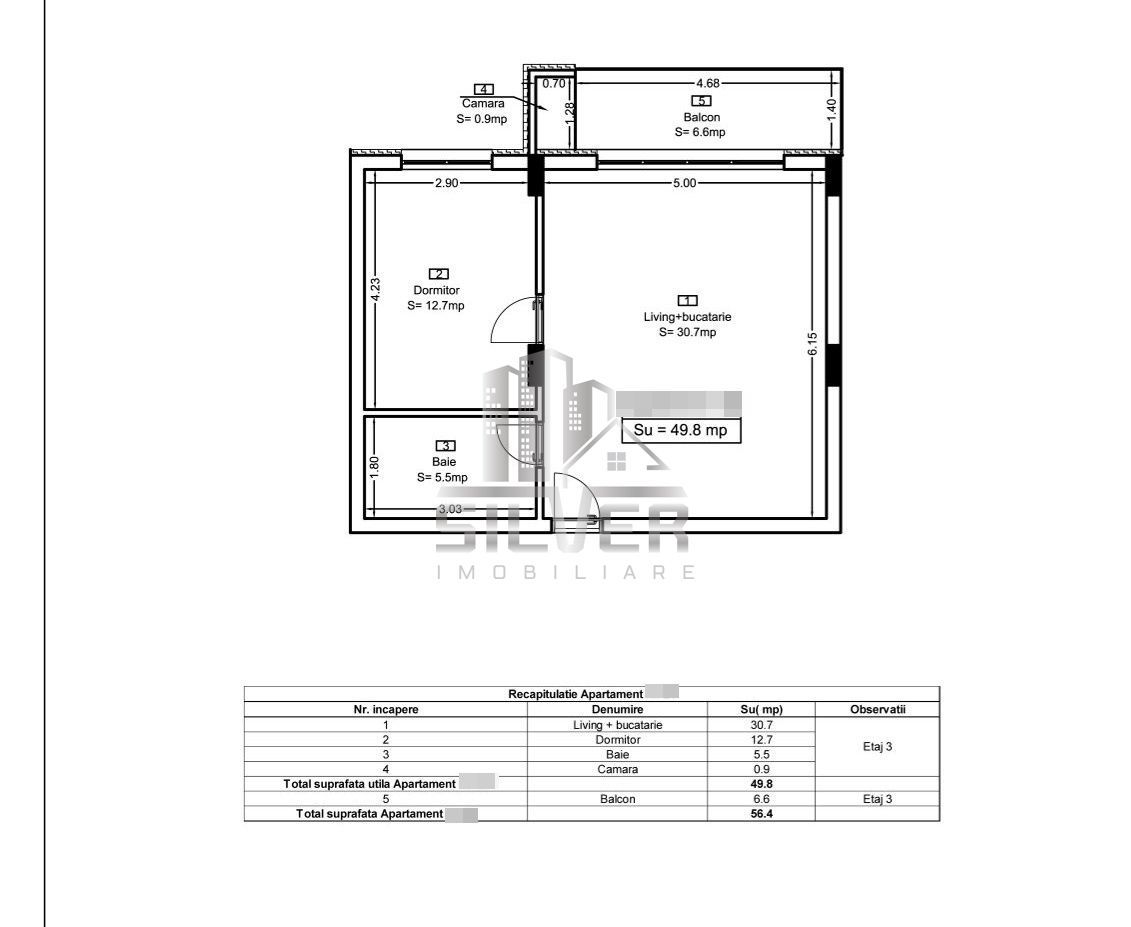 Apartament cu 2 camere/50 mp/imobil calitativ/CF. - Poză 6