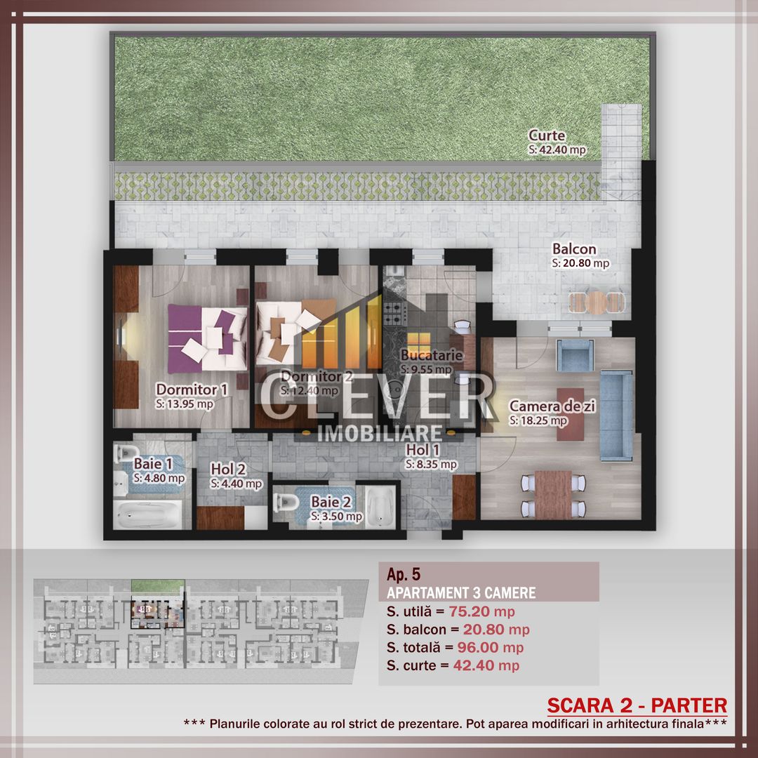 Apartament 3 camere cochet cu gradina proprie 42mp - Poză 1